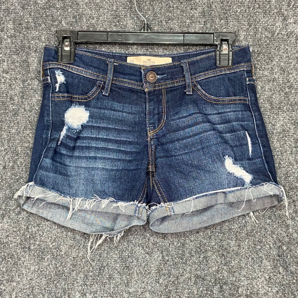 Hollister Denim Shorts Women's Size 00 W23 Dark Wash Distressed Frayed Hem